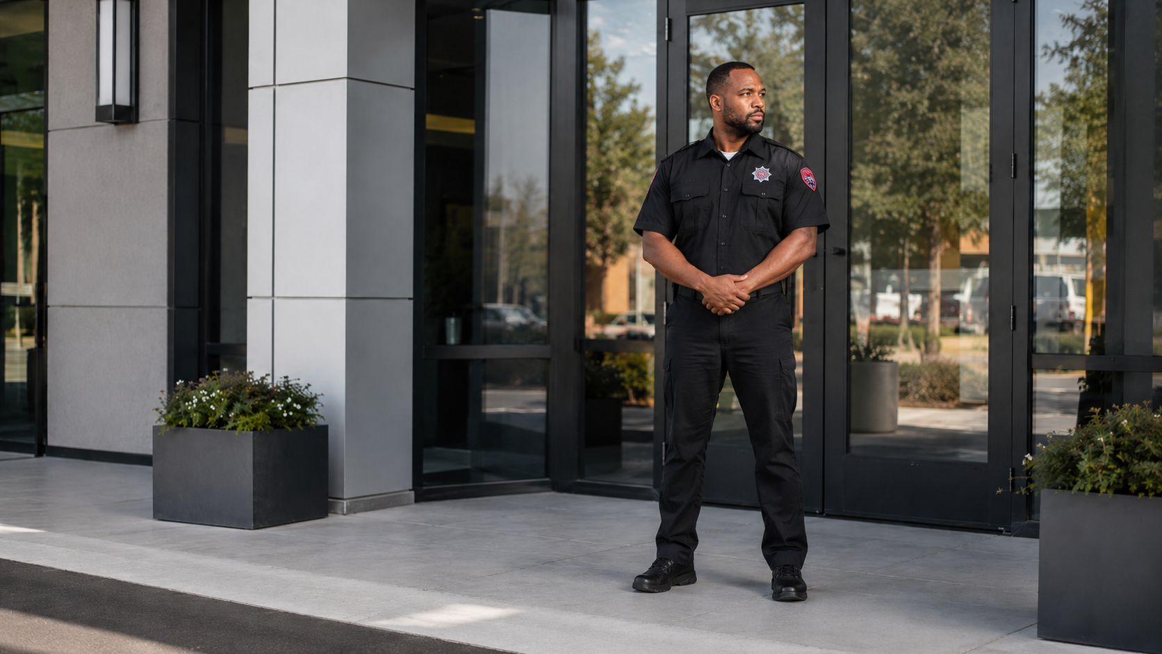 Unarmed security guards Houston — Op6 uniformed officer at lobby post