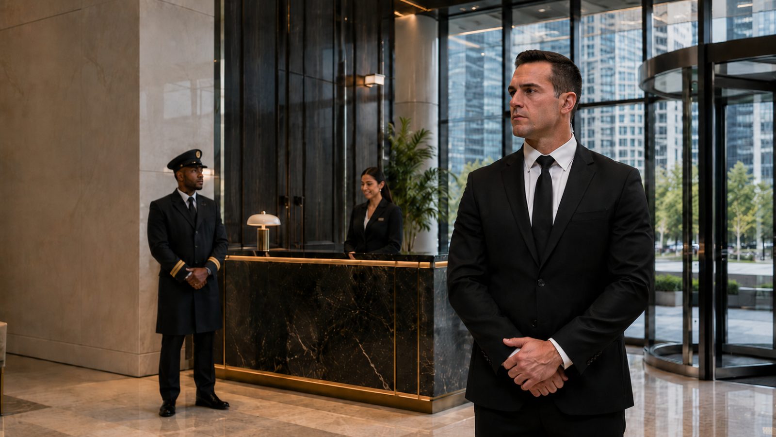 Front desk, doorman & uniformed security guards in Houston — Op6 lobby and concierge officers