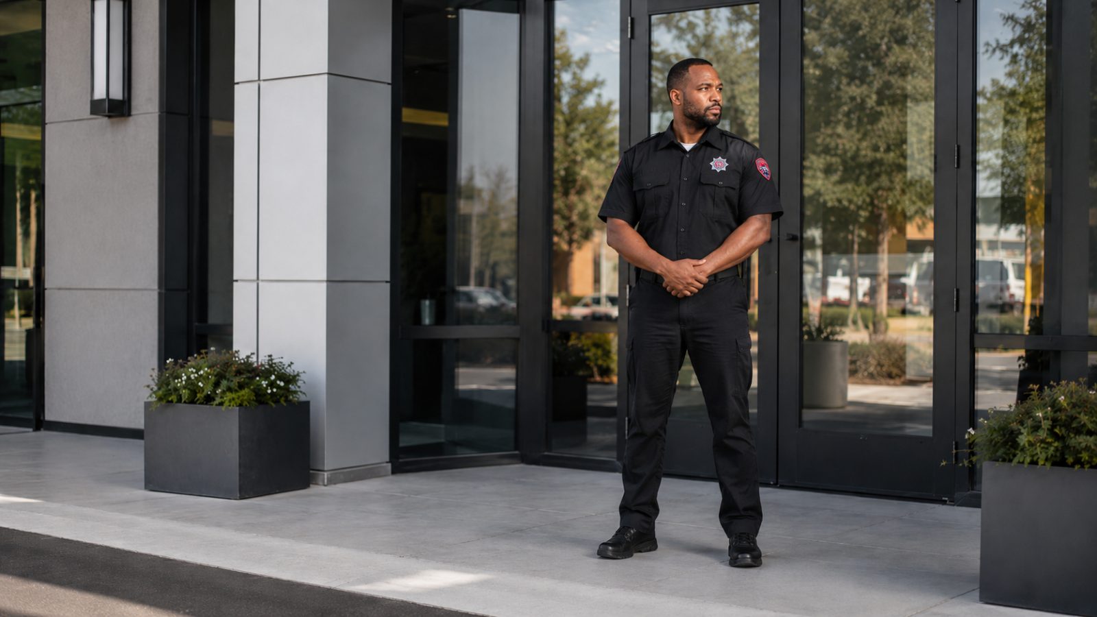 Unarmed security guards Houston — Op6 uniformed officer at lobby post